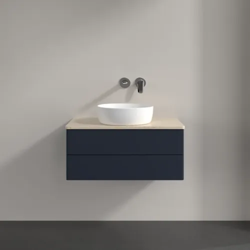 Obrázek VILLEROY BOCH Antao Vanity unit, 2 pull-out compartments, 800 x 360 x 500 mm, Front without structure, Midnight Blue Matt Lacquer / Botticino #K19013HG