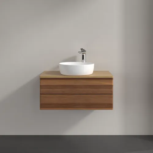 Bild von VILLEROY BOCH Antao Waschbeckenunterschrank, 2 Auszüge, 800 x 360 x 500 mm, Front ohne Struktur, Warm Walnut / Honey Oak #K19051HM