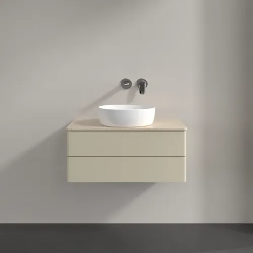Bild von VILLEROY BOCH Antao Waschbeckenunterschrank, 2 Auszüge, 800 x 360 x 500 mm, Front ohne Struktur, Silk Grey Matt Lacquer / Botticino #K19013HJ