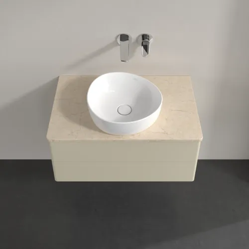 Bild von VILLEROY BOCH Antao Waschbeckenunterschrank, 2 Auszüge, 800 x 360 x 500 mm, Front ohne Struktur, Silk Grey Matt Lacquer / Botticino #K19013HJ