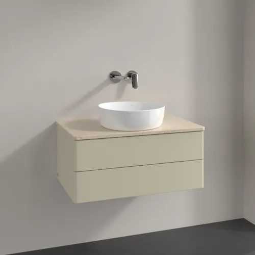 Bild von VILLEROY BOCH Antao Waschbeckenunterschrank, 2 Auszüge, 800 x 360 x 500 mm, Front ohne Struktur, Silk Grey Matt Lacquer / Botticino #K19013HJ