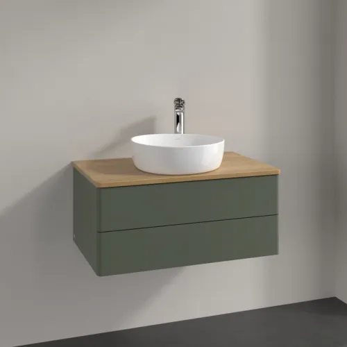 Bild von VILLEROY BOCH Antao Waschbeckenunterschrank, 2 Auszüge, 800 x 360 x 500 mm, Front ohne Struktur, Leaf Green Matt Lacquer / Honey Oak #K19051HL