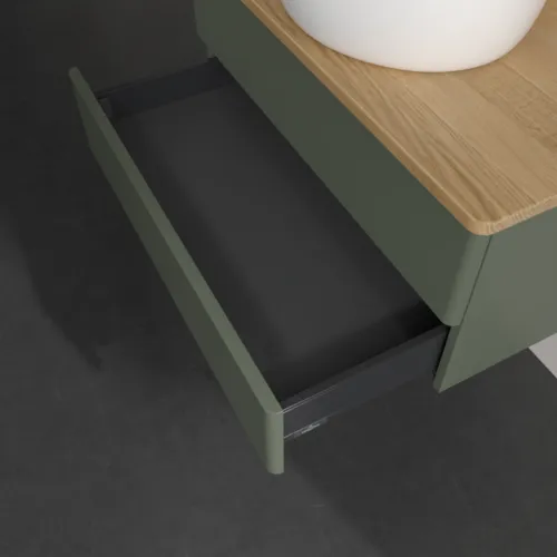 Bild von VILLEROY BOCH Antao Waschbeckenunterschrank, 2 Auszüge, 800 x 360 x 500 mm, Front ohne Struktur, Leaf Green Matt Lacquer / Honey Oak #K19051HL
