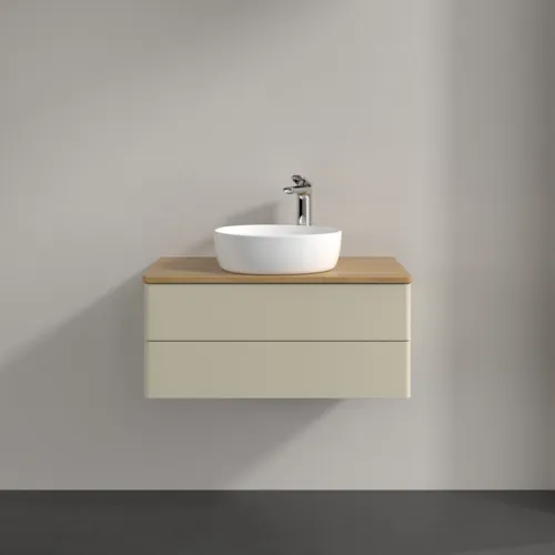 Bild von VILLEROY BOCH Antao Waschbeckenunterschrank, 2 Auszüge, 800 x 360 x 500 mm, Front ohne Struktur, Silk Grey Matt Lacquer / Honey Oak #K19051HJ