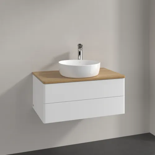 Bild von VILLEROY BOCH Antao Waschbeckenunterschrank, 2 Auszüge, 800 x 360 x 500 mm, Front ohne Struktur, White Matt Lacquer / Honey Oak #K19051MT
