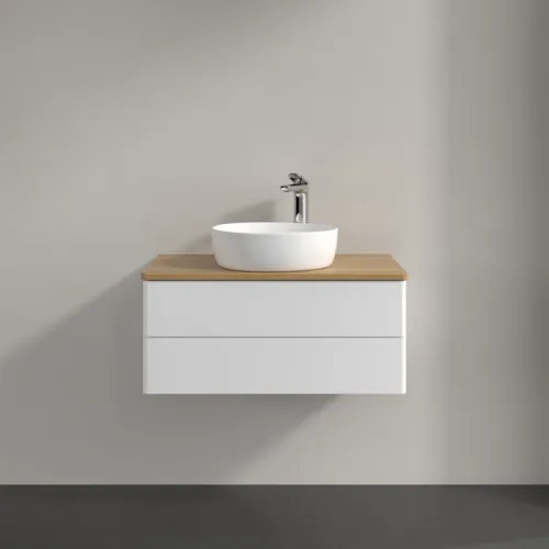 Bild von VILLEROY BOCH Antao Waschbeckenunterschrank, 2 Auszüge, 800 x 360 x 500 mm, Front ohne Struktur, White Matt Lacquer / Honey Oak #K19051MT