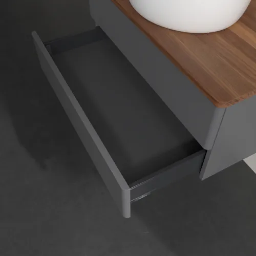 Picture of VILLEROY BOCH Antao Vanity unit, 2 pull-out compartments, 800 x 360 x 500 mm, Front without structure, Anthracite Matt Lacquer / Warm Walnut #K19052GK