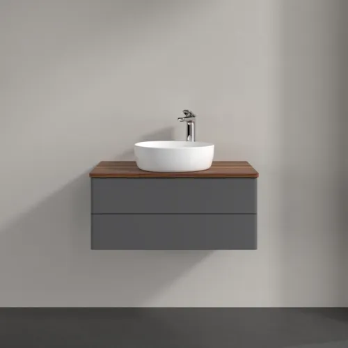 Picture of VILLEROY BOCH Antao Vanity unit, 2 pull-out compartments, 800 x 360 x 500 mm, Front without structure, Anthracite Matt Lacquer / Warm Walnut #K19052GK