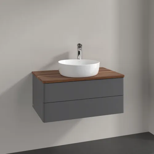Picture of VILLEROY BOCH Antao Vanity unit, 2 pull-out compartments, 800 x 360 x 500 mm, Front without structure, Anthracite Matt Lacquer / Warm Walnut #K19052GK