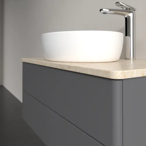 Bild von VILLEROY BOCH Antao Waschbeckenunterschrank, 2 Auszüge, 800 x 360 x 500 mm, Front ohne Struktur, Anthracite Matt Lacquer / Botticino #K19053GK