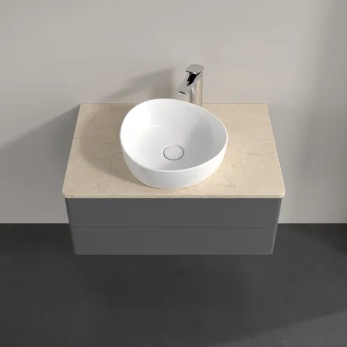 Bild von VILLEROY BOCH Antao Waschbeckenunterschrank, 2 Auszüge, 800 x 360 x 500 mm, Front ohne Struktur, Anthracite Matt Lacquer / Botticino #K19053GK