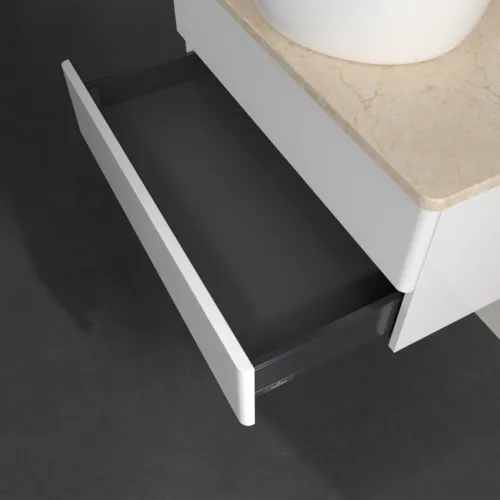 Bild von VILLEROY BOCH Antao Waschbeckenunterschrank, 2 Auszüge, 800 x 360 x 500 mm, Front ohne Struktur, Glossy White Lacquer / Botticino #K19053GF