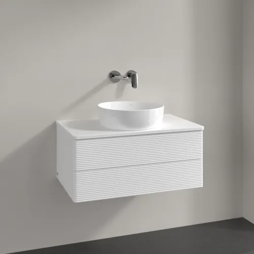 Bild von VILLEROY BOCH Antao Waschbeckenunterschrank, 2 Auszüge, 800 x 360 x 500 mm, Front mit Struktur, White Matt Lacquer / White Matt Lacquer #K19110MT