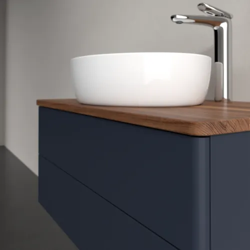 Bild von VILLEROY BOCH Antao Waschbeckenunterschrank, 2 Auszüge, 800 x 360 x 500 mm, Front ohne Struktur, Midnight Blue Matt Lacquer / Warm Walnut #K19052HG
