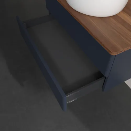 Bild von VILLEROY BOCH Antao Waschbeckenunterschrank, 2 Auszüge, 800 x 360 x 500 mm, Front ohne Struktur, Midnight Blue Matt Lacquer / Warm Walnut #K19052HG