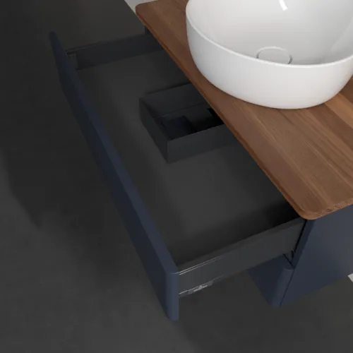 Bild von VILLEROY BOCH Antao Waschbeckenunterschrank, 2 Auszüge, 800 x 360 x 500 mm, Front ohne Struktur, Midnight Blue Matt Lacquer / Warm Walnut #K19052HG
