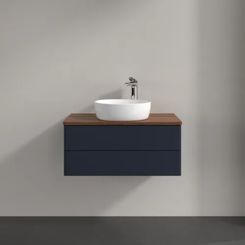 Bild von VILLEROY BOCH Antao Waschbeckenunterschrank, 2 Auszüge, 800 x 360 x 500 mm, Front ohne Struktur, Midnight Blue Matt Lacquer / Warm Walnut #K19052HG