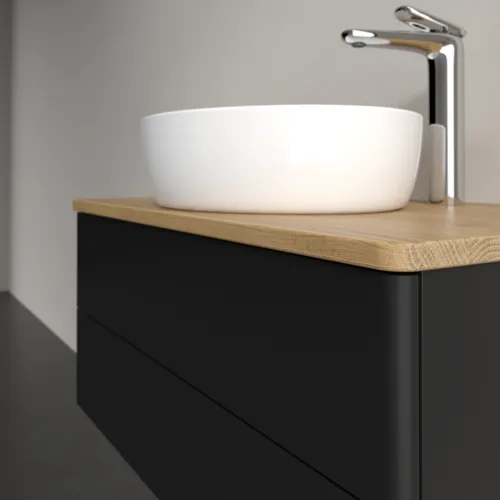 Bild von VILLEROY BOCH Antao Waschbeckenunterschrank, 2 Auszüge, 800 x 360 x 500 mm, Front ohne Struktur, Black Matt Lacquer / Honey Oak #K19051PD