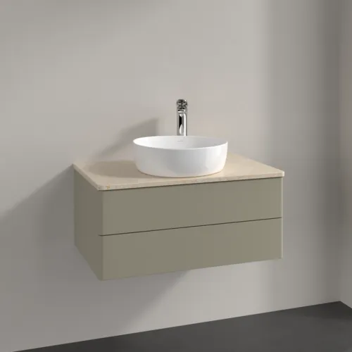 Bild von VILLEROY BOCH Antao Waschbeckenunterschrank, 2 Auszüge, 800 x 360 x 500 mm, Front ohne Struktur, Stone Grey Matt Lacquer / Botticino #K19053HK