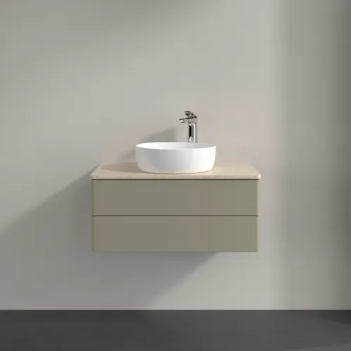 Bild von VILLEROY BOCH Antao Waschbeckenunterschrank, 2 Auszüge, 800 x 360 x 500 mm, Front ohne Struktur, Stone Grey Matt Lacquer / Botticino #K19053HK