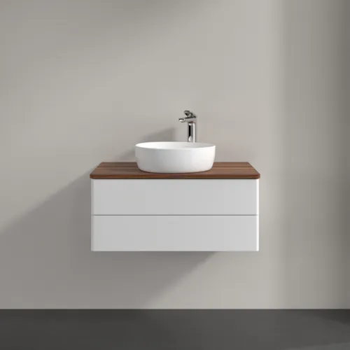 Bild von VILLEROY BOCH Antao Waschbeckenunterschrank, 2 Auszüge, 800 x 360 x 500 mm, Front ohne Struktur, Glossy White Lacquer / Warm Walnut #K19052GF
