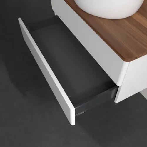 Bild von VILLEROY BOCH Antao Waschbeckenunterschrank, 2 Auszüge, 800 x 360 x 500 mm, Front ohne Struktur, Glossy White Lacquer / Warm Walnut #K19052GF