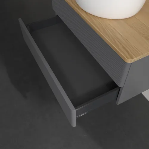 Bild von VILLEROY BOCH Antao Waschbeckenunterschrank, 2 Auszüge, 800 x 360 x 500 mm, Front mit Struktur, Anthracite Matt Lacquer / Honey Oak #K19111GK