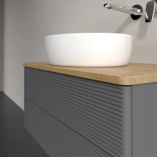 Bild von VILLEROY BOCH Antao Waschbeckenunterschrank, 2 Auszüge, 800 x 360 x 500 mm, Front mit Struktur, Anthracite Matt Lacquer / Honey Oak #K19111GK