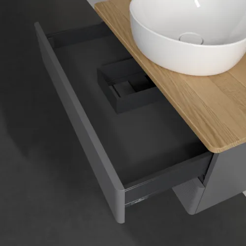 Bild von VILLEROY BOCH Antao Waschbeckenunterschrank, 2 Auszüge, 800 x 360 x 500 mm, Front mit Struktur, Anthracite Matt Lacquer / Honey Oak #K19111GK