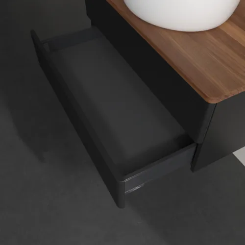 Bild von VILLEROY BOCH Antao Waschbeckenunterschrank, 2 Auszüge, 800 x 360 x 500 mm, Front mit Struktur, Black Matt Lacquer / Warm Walnut #K19112PD