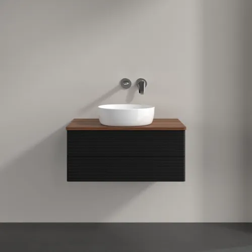 Bild von VILLEROY BOCH Antao Waschbeckenunterschrank, 2 Auszüge, 800 x 360 x 500 mm, Front mit Struktur, Black Matt Lacquer / Warm Walnut #K19112PD