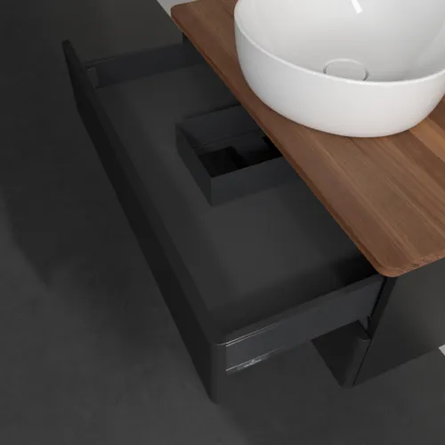 Bild von VILLEROY BOCH Antao Waschbeckenunterschrank, 2 Auszüge, 800 x 360 x 500 mm, Front mit Struktur, Black Matt Lacquer / Warm Walnut #K19112PD