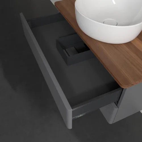 Bild von VILLEROY BOCH Antao Waschbeckenunterschrank, 2 Auszüge, 800 x 360 x 500 mm, Front mit Struktur, Anthracite Matt Lacquer / Warm Walnut #K19152GK
