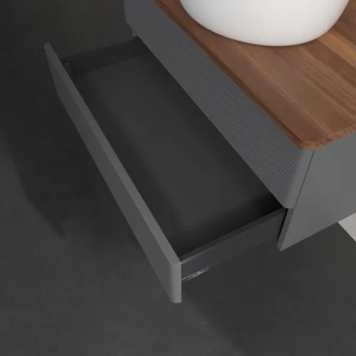 Bild von VILLEROY BOCH Antao Waschbeckenunterschrank, 2 Auszüge, 800 x 360 x 500 mm, Front mit Struktur, Anthracite Matt Lacquer / Warm Walnut #K19152GK