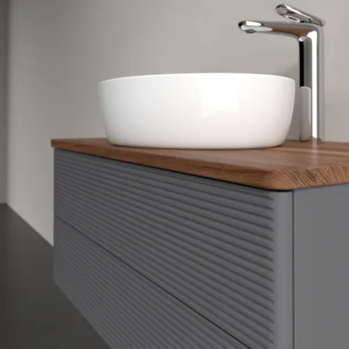 Bild von VILLEROY BOCH Antao Waschbeckenunterschrank, 2 Auszüge, 800 x 360 x 500 mm, Front mit Struktur, Anthracite Matt Lacquer / Warm Walnut #K19152GK