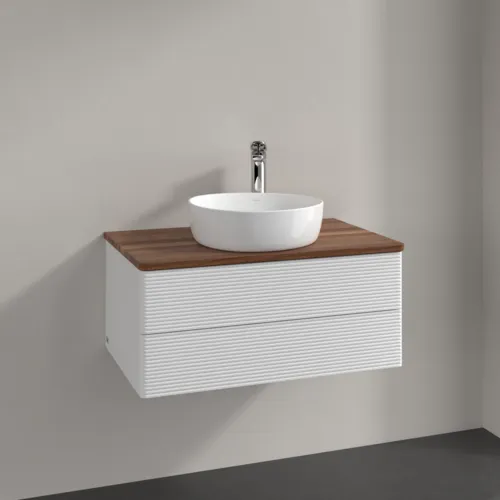 Bild von VILLEROY BOCH Antao Waschbeckenunterschrank, 2 Auszüge, 800 x 360 x 500 mm, Front mit Struktur, Glossy White Lacquer / Warm Walnut #K19152GF
