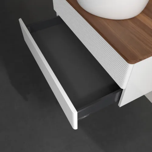 Bild von VILLEROY BOCH Antao Waschbeckenunterschrank, 2 Auszüge, 800 x 360 x 500 mm, Front mit Struktur, Glossy White Lacquer / Warm Walnut #K19152GF