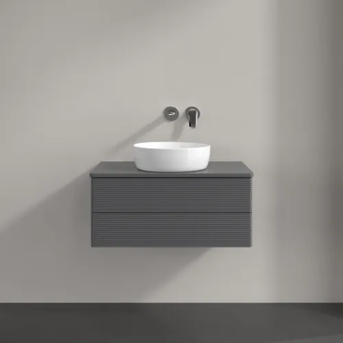 Bild von VILLEROY BOCH Antao Waschbeckenunterschrank, 2 Auszüge, 800 x 360 x 500 mm, Front mit Struktur, Anthracite Matt Lacquer / Anthracite Matt Lacquer #K19150GK
