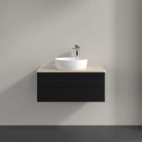 Bild von VILLEROY BOCH Antao Waschbeckenunterschrank, 2 Auszüge, 800 x 360 x 500 mm, Front mit Struktur, Black Matt Lacquer / Botticino #K19153PD