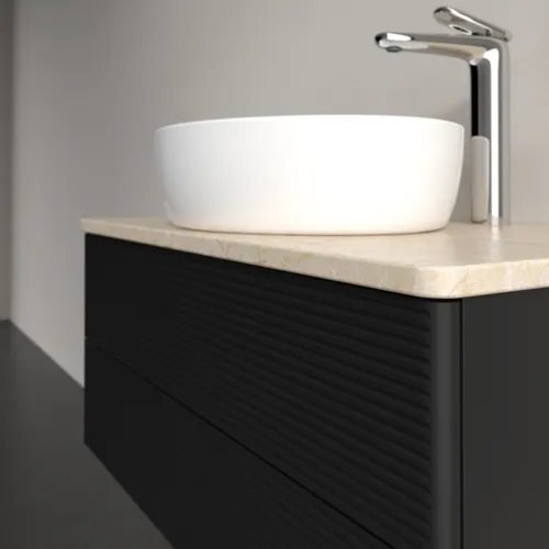 Bild von VILLEROY BOCH Antao Waschbeckenunterschrank, 2 Auszüge, 800 x 360 x 500 mm, Front mit Struktur, Black Matt Lacquer / Botticino #K19153PD