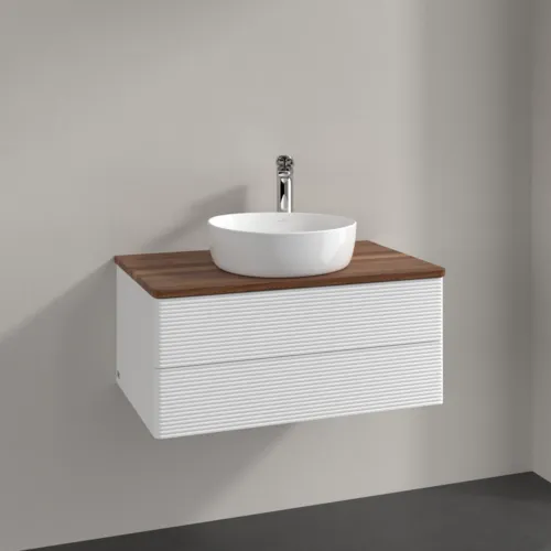 Obrázek VILLEROY BOCH Antao Vanity unit, 2 pull-out compartments, 800 x 360 x 500 mm, Front with grain texture, White Matt Lacquer / Warm Walnut #K19152MT