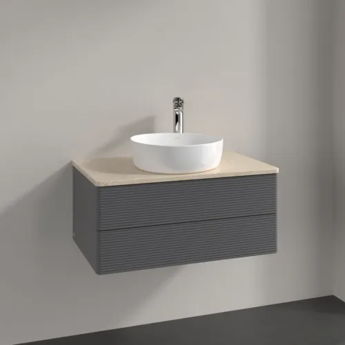 Bild von VILLEROY BOCH Antao Waschbeckenunterschrank, 2 Auszüge, 800 x 360 x 500 mm, Front mit Struktur, Anthracite Matt Lacquer / Botticino #K19153GK