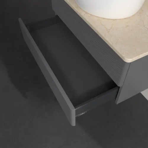 Bild von VILLEROY BOCH Antao Waschbeckenunterschrank, 2 Auszüge, 800 x 360 x 500 mm, Front mit Struktur, Anthracite Matt Lacquer / Botticino #K19153GK
