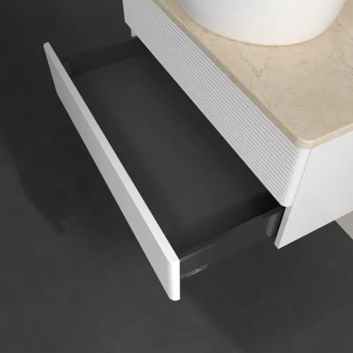 Bild von VILLEROY BOCH Antao Waschbeckenunterschrank, 2 Auszüge, 800 x 360 x 500 mm, Front mit Struktur, Glossy White Lacquer / Botticino #K19153GF