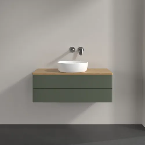 Bild von VILLEROY BOCH Antao Waschbeckenunterschrank, 2 Auszüge, 1000 x 360 x 500 mm, Front ohne Struktur, Leaf Green Matt Lacquer / Honey Oak #K20011HL