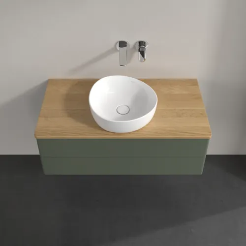 Bild von VILLEROY BOCH Antao Waschbeckenunterschrank, 2 Auszüge, 1000 x 360 x 500 mm, Front ohne Struktur, Leaf Green Matt Lacquer / Honey Oak #K20011HL