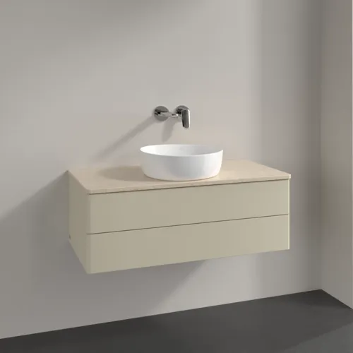 VILLEROY BOCH Antao Waschbeckenunterschrank, 2 Auszüge, 1000 x 360 x 500 mm, Front ohne Struktur, Silk Grey Matt Lacquer / Botticino #K20013HJ, Bild 2