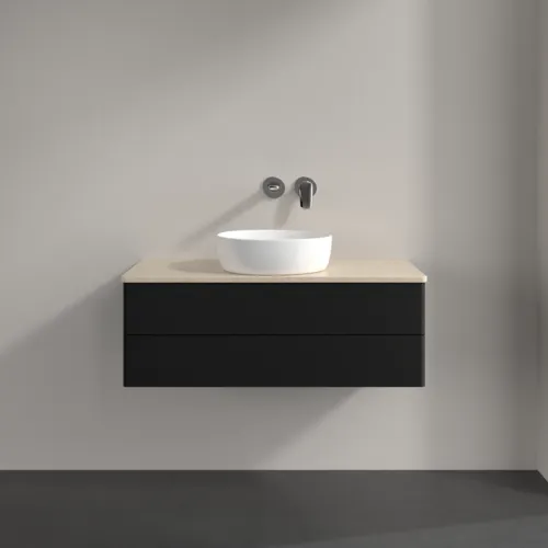 Picture of VILLEROY BOCH Antao Vanity unit, 2 pull-out compartments, 1000 x 360 x 500 mm, Front without structure, Black Matt Lacquer / Botticino #K20013PD