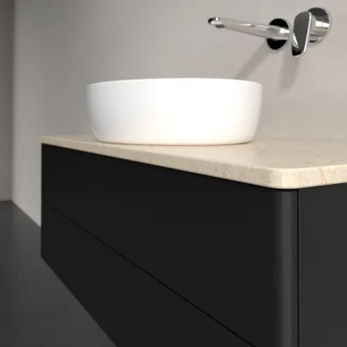 Bild von VILLEROY BOCH Antao Waschbeckenunterschrank, 2 Auszüge, 1000 x 360 x 500 mm, Front ohne Struktur, Black Matt Lacquer / Botticino #K20013PD