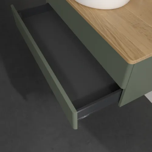 Bild von VILLEROY BOCH Antao Waschbeckenunterschrank, 2 Auszüge, 1000 x 360 x 500 mm, Front ohne Struktur, Leaf Green Matt Lacquer / Honey Oak #K20051HL